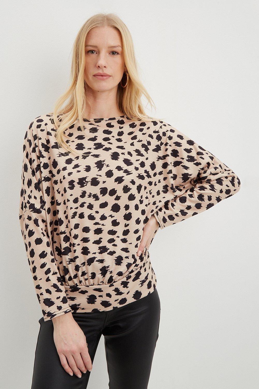 Tops | Leopard Long Sleeve Banded Hem Top | Dorothy Perkins