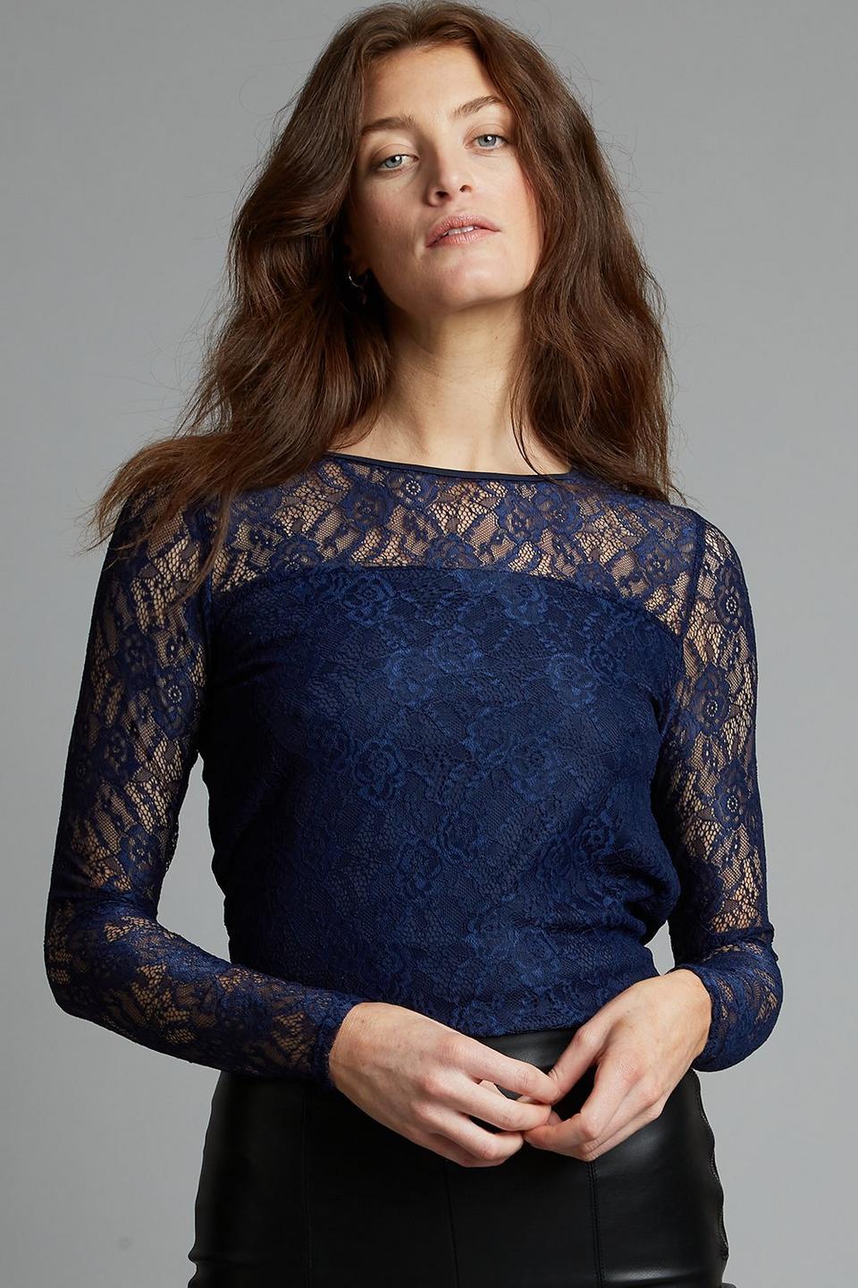 Tops | Tall Navy Sleeve Lace Top | Dorothy Perkins