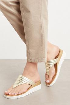 gold (Me) Hayley Leather Wide Fit Wedge Sandal