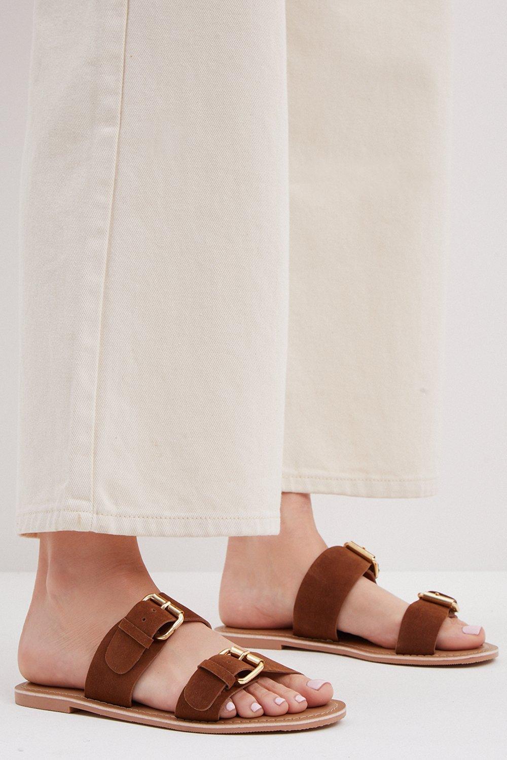 Sandals | Leather Jolie Double Strap Buckle Sliders | Dorothy Perkins