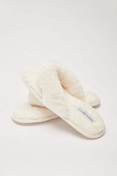 Dorothy Perkins beige Hanna Faux Fur Toe Thong Slippers