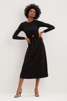 Dorothy Perkins black Petite Black Ring Detail Cut Out Midi Dress
