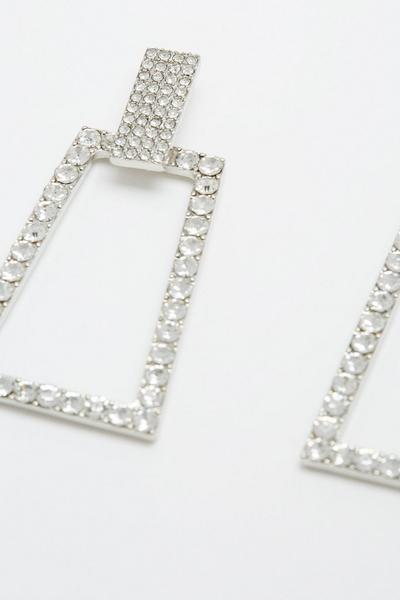 Dorothy Perkins silver Diamante Rectangle Statement Earrings