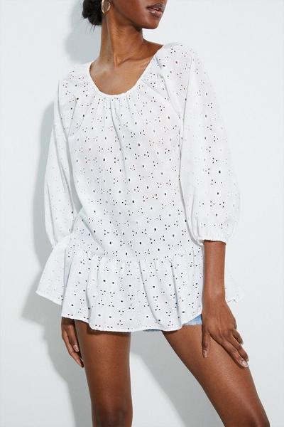 Dorothy Perkins white Tall White Puff Sleeve Broderie Smock Top