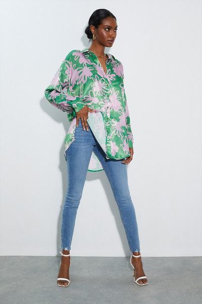 Dorothy Perkins floral Tall Shadow Floral Oversized Satin Shirt