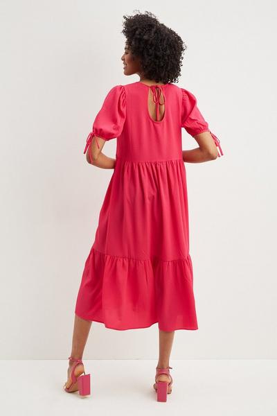 Dorothy Perkins pink Tall Pink Puff Sleeve Tiered Midi Dress