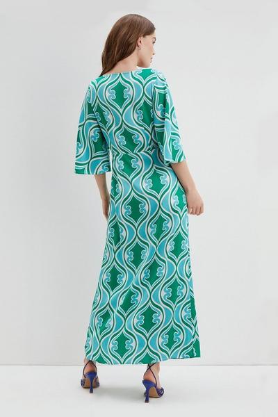 Dorothy Perkins green Geo Satin Twist Detail Flutter Sleeve Midi Dress