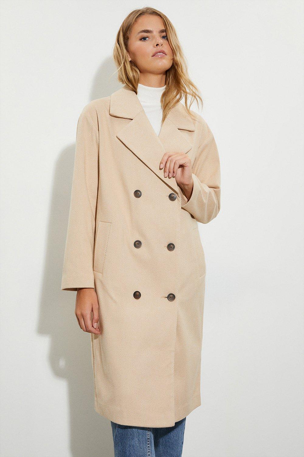 Jackets & Coats | Longline Herringbone Coat | Dorothy Perkins