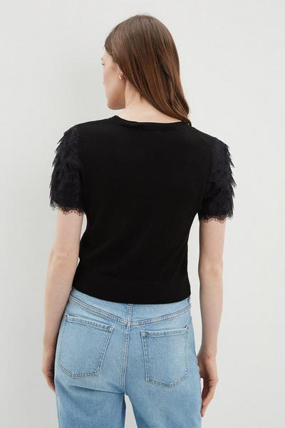 Dorothy Perkins  Lace Ribbed Knitted T-Shirt