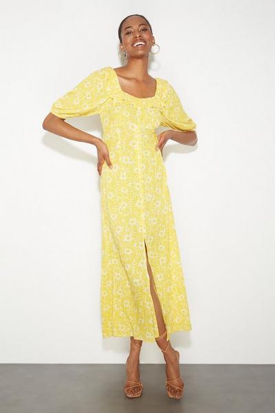 Dorothy Perkins yellow Tall Yellow Floral Button Midi Dress