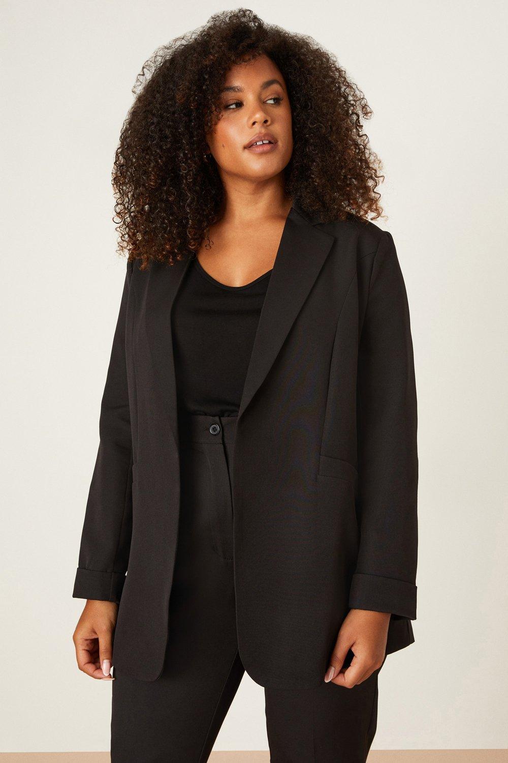 Womens Curve Black Turn Back Cuff Blazer