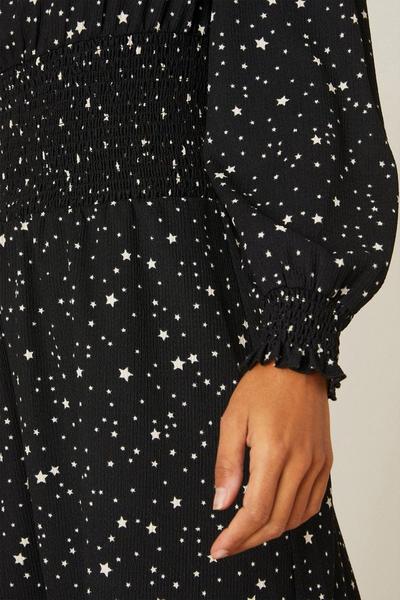 Dorothy Perkins  Black Star Print Shirred Waist Midi Dress