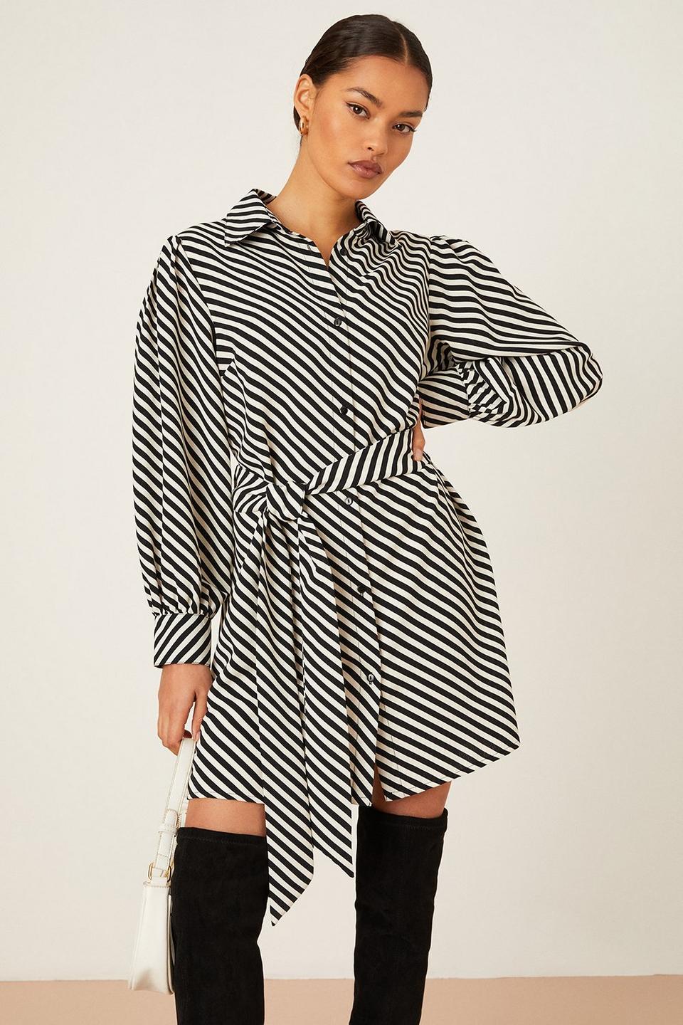 | Petite Mono Stripe Mini Shirt Dress | Dorothy Perkins