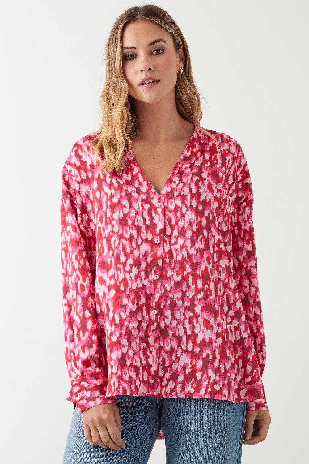 Women’s Pink Abstract Collarless Shirt - 14