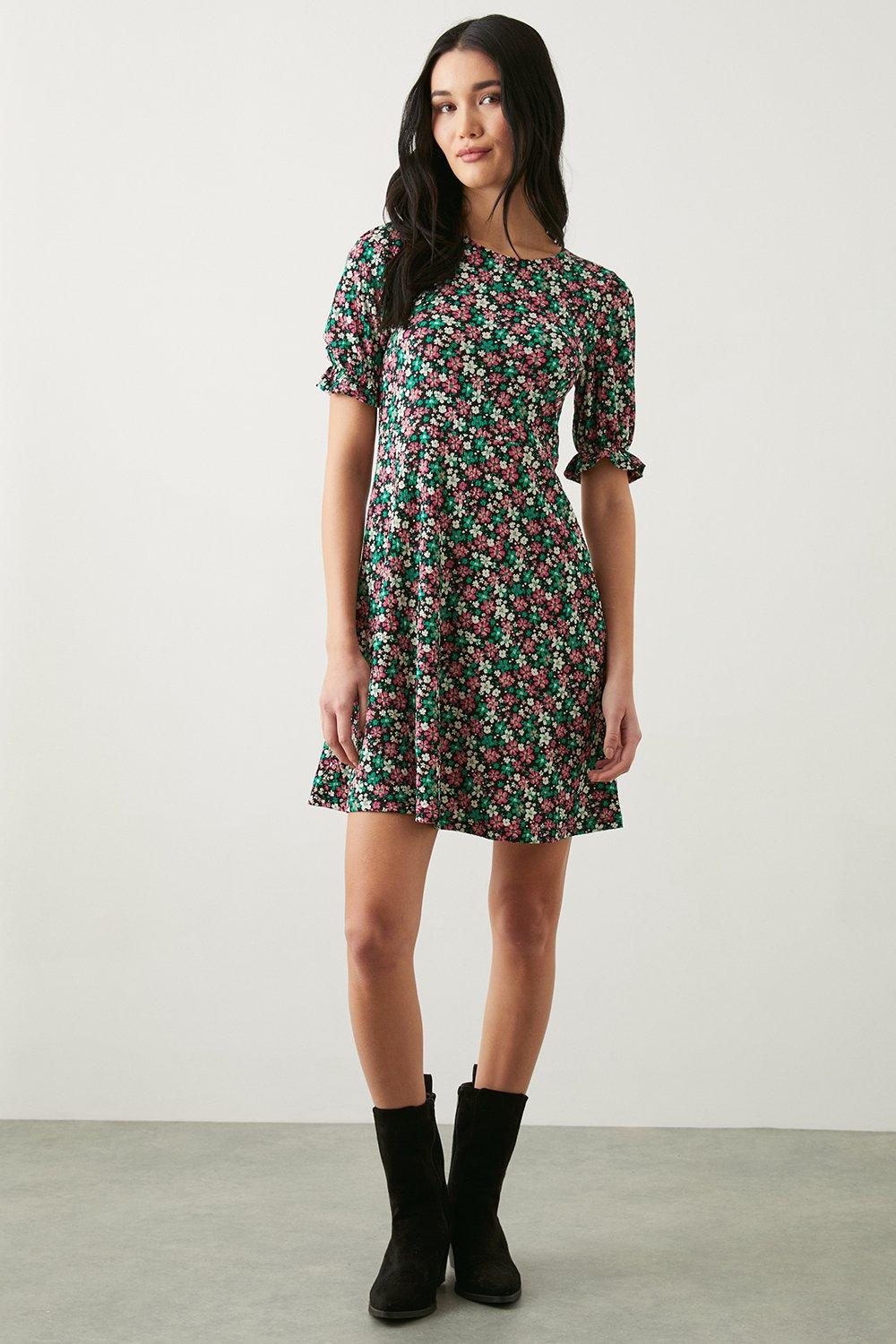 Women’s Ditsy Floral Short Sleeve Mini Dress - multi - 16