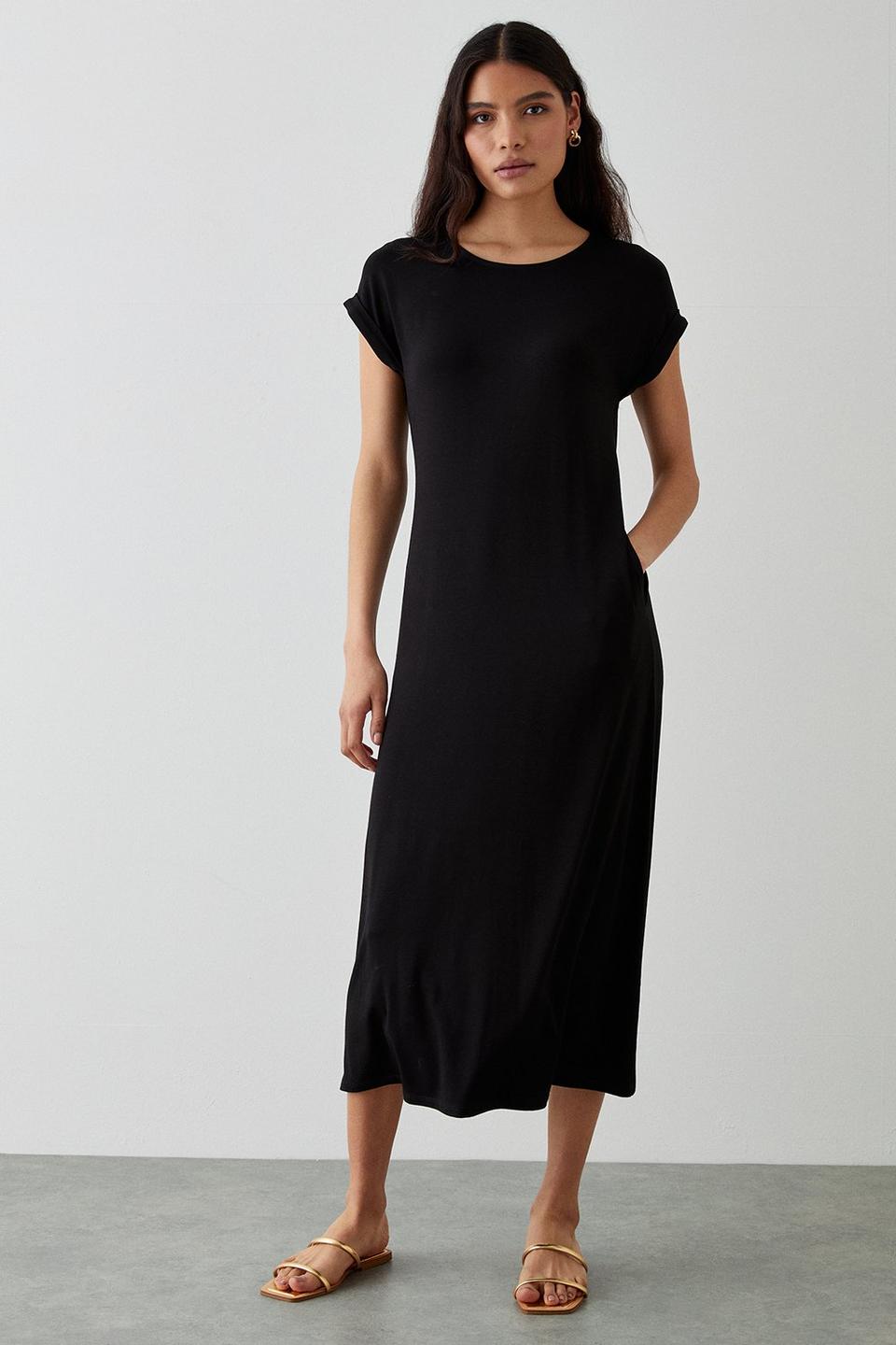 Dresses | Black Column Midi Dress With Pockets | Dorothy Perkins