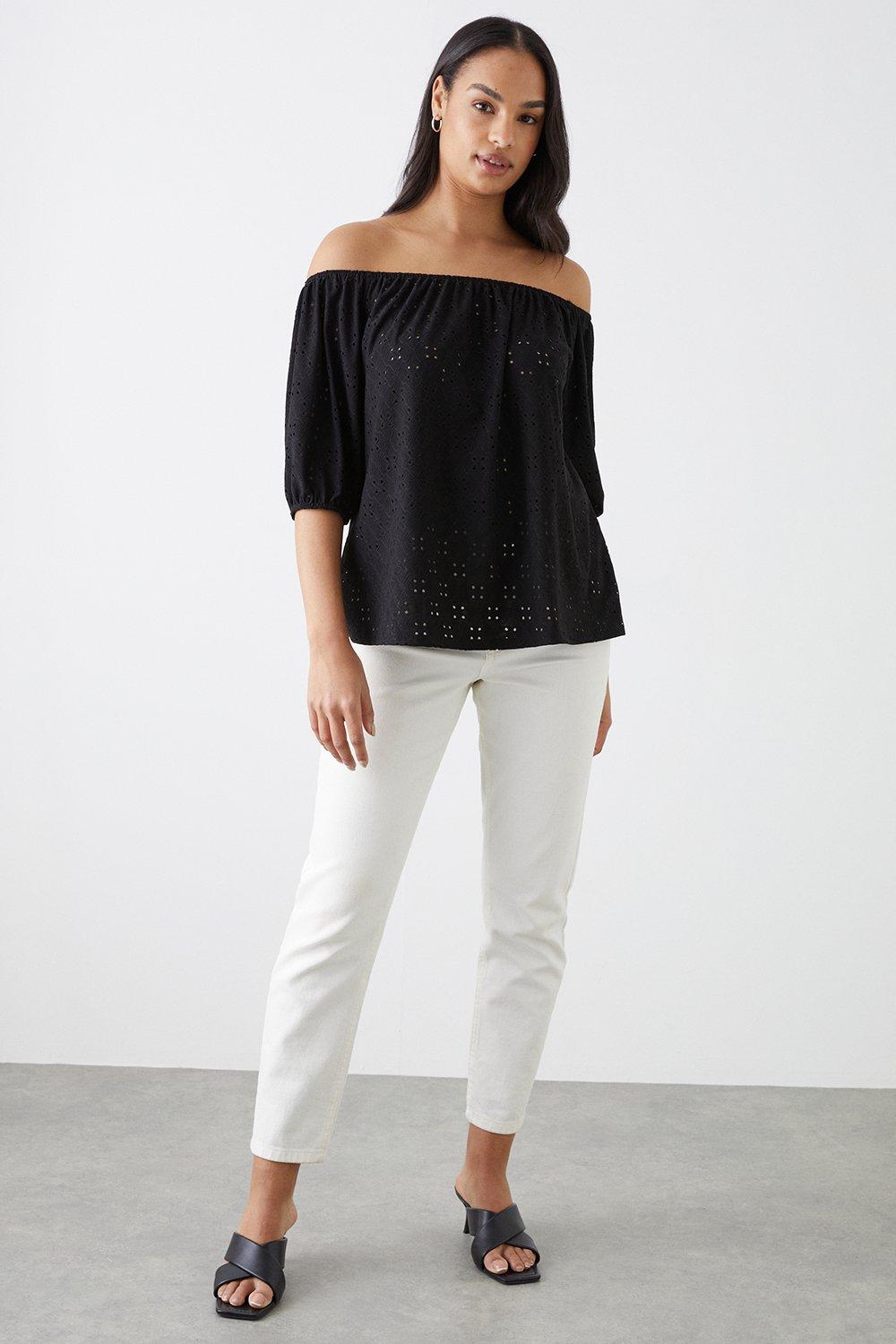 Tops | Broderie Jersey Bardot | Dorothy Perkins