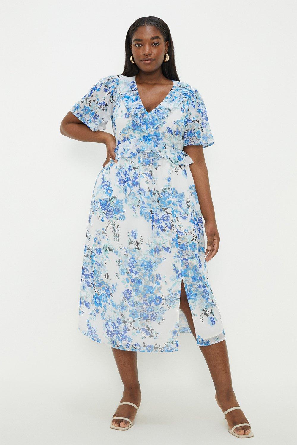 Dorothy Perkins Curve Ruffle Chiffon Midi Dress | Debenhams