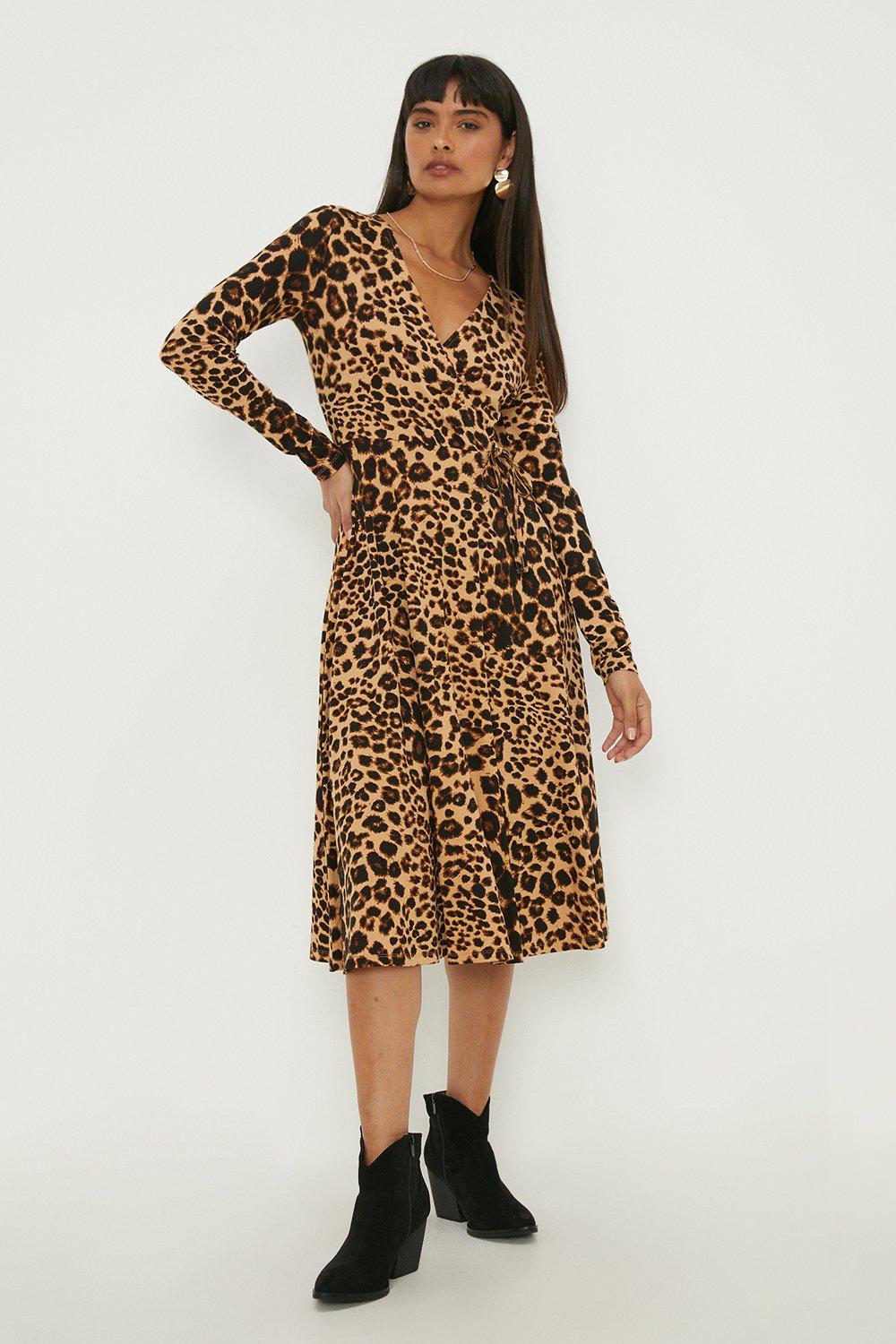 Women’s Leopard Wrap Midi Dress - 8