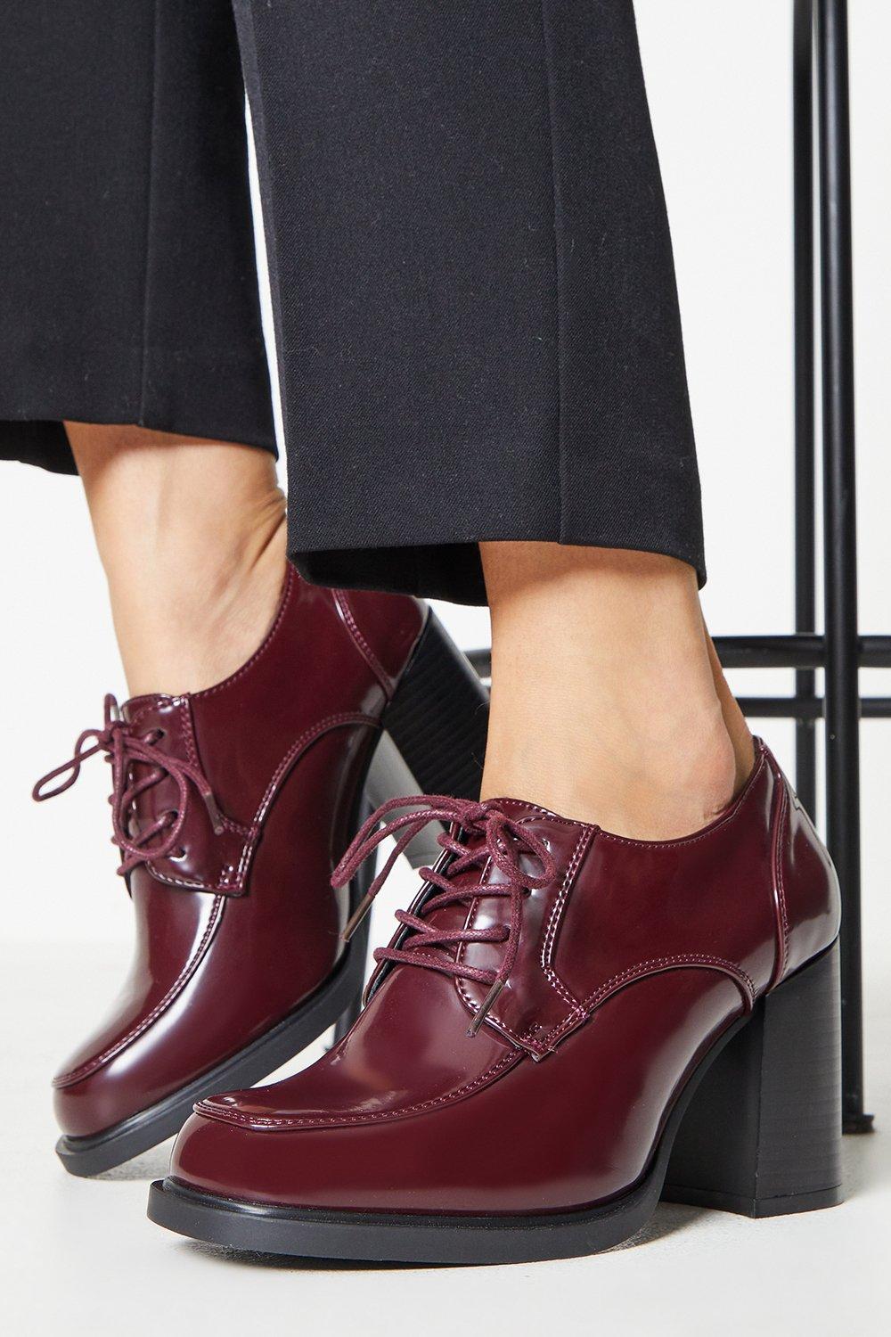 Women’s Principles: Lara Front Lace Up High Block Heel Shoe - wine - 3