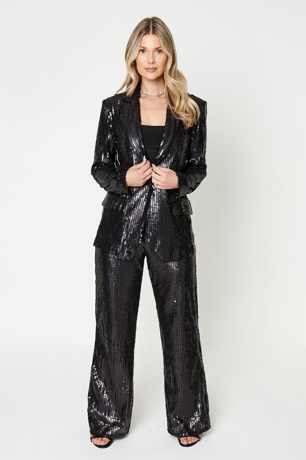 Womens Sequin Wide Leg Trousers