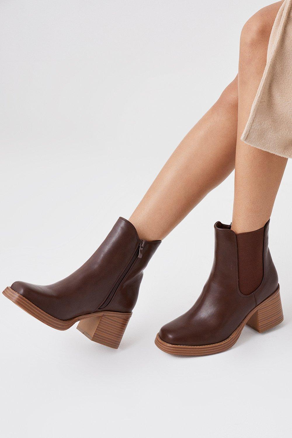 Women’s Faith: Alberta Square Toe Stack Heel Ankle Boots - brown - 3