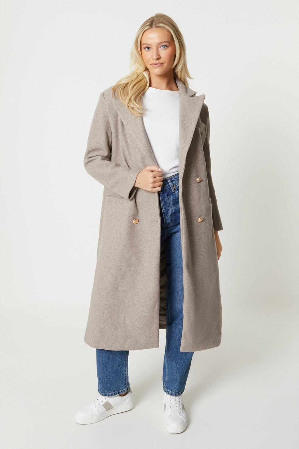 Women's Longline Double Breasted Formal Coat - taupe - M product