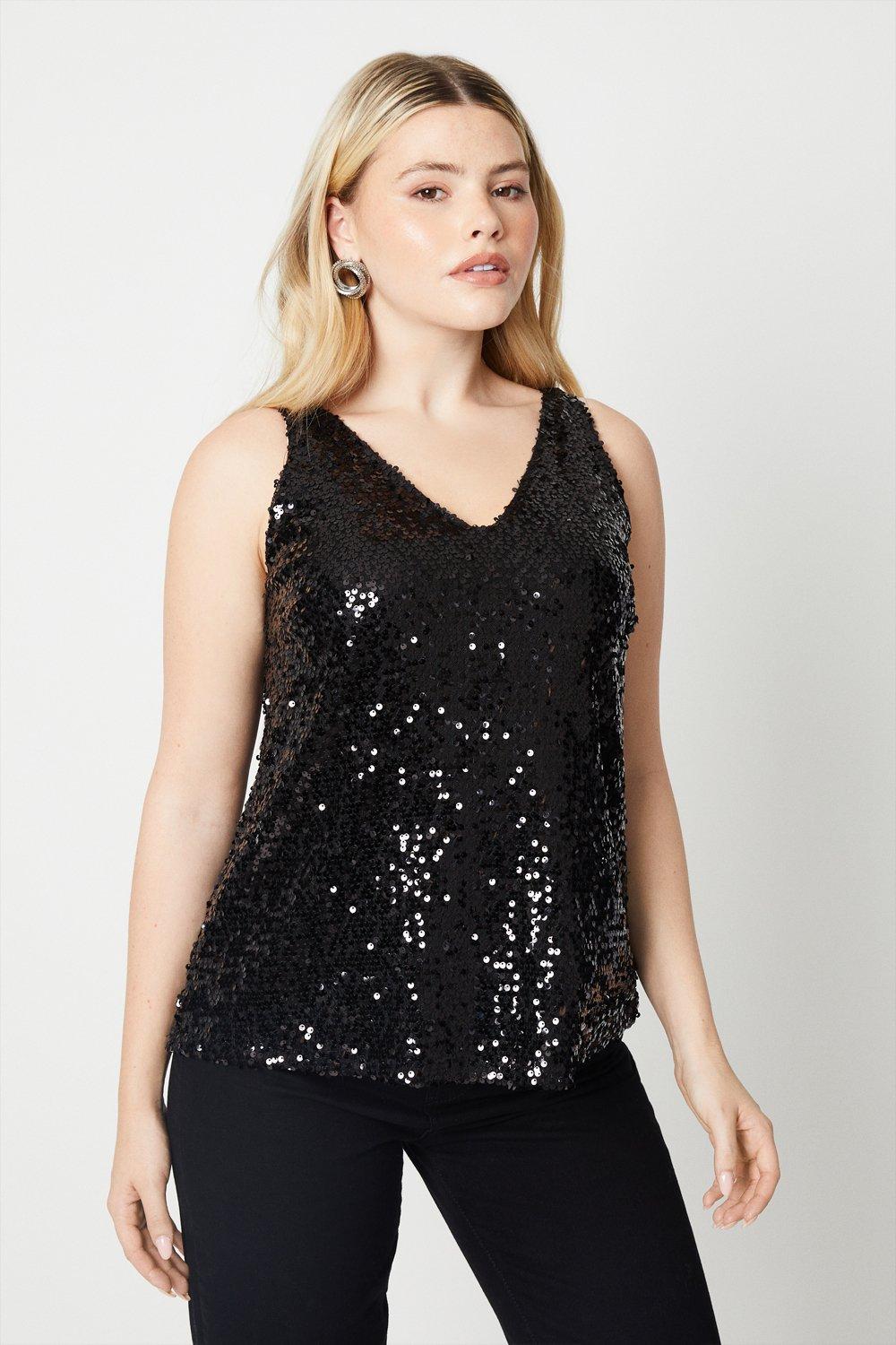 Womens Sequin Built Up Cami