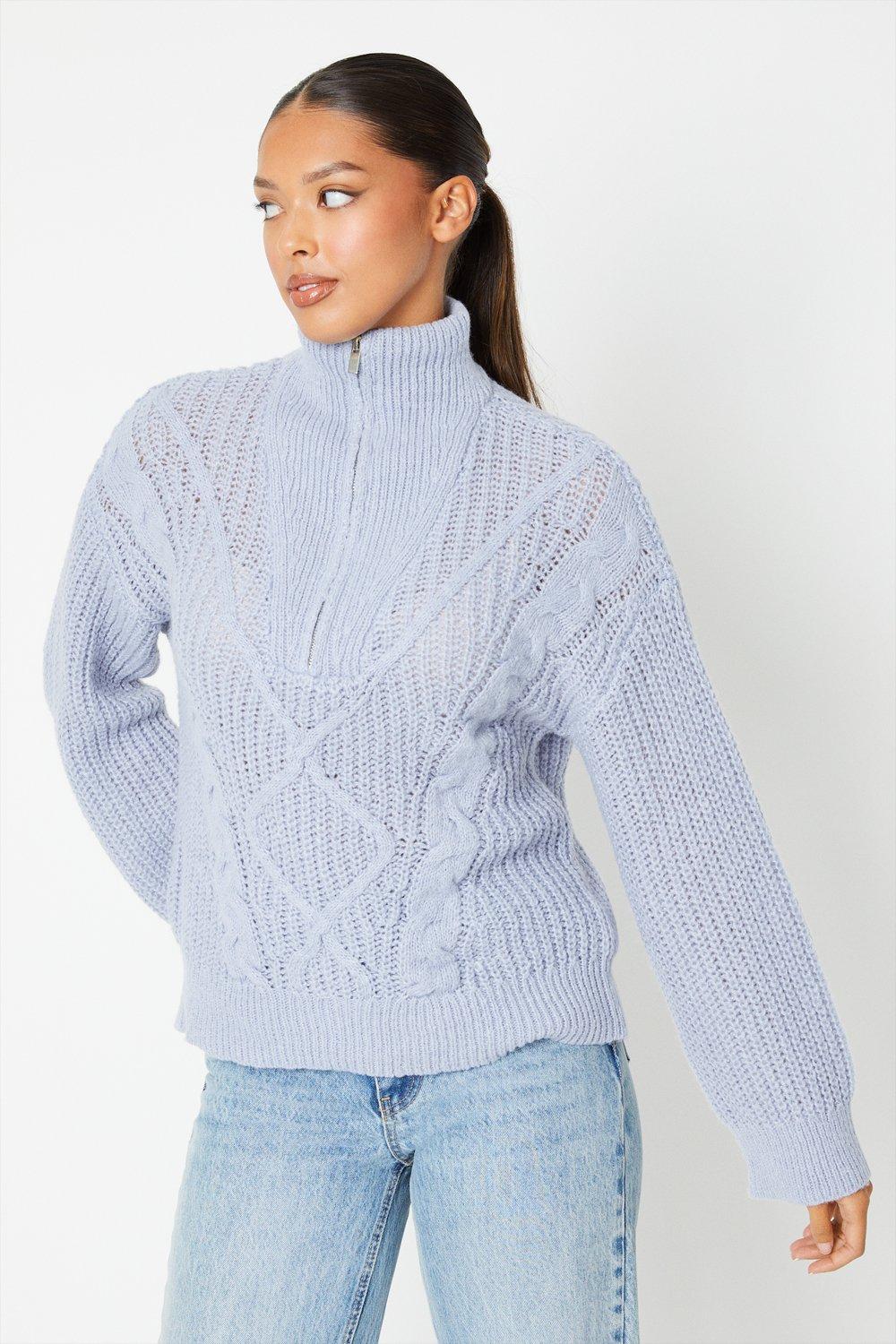 Womens Cable Detail Half Zip Knitted Jumper