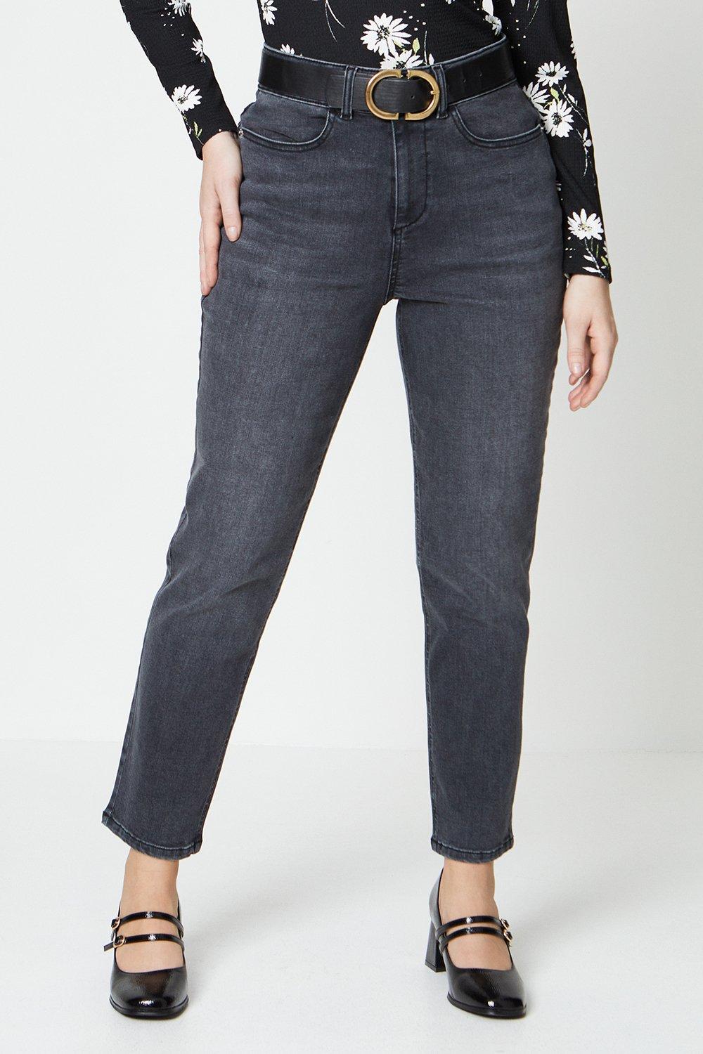 Women’s Double Waist Detail Mom Jeans - grey - 18