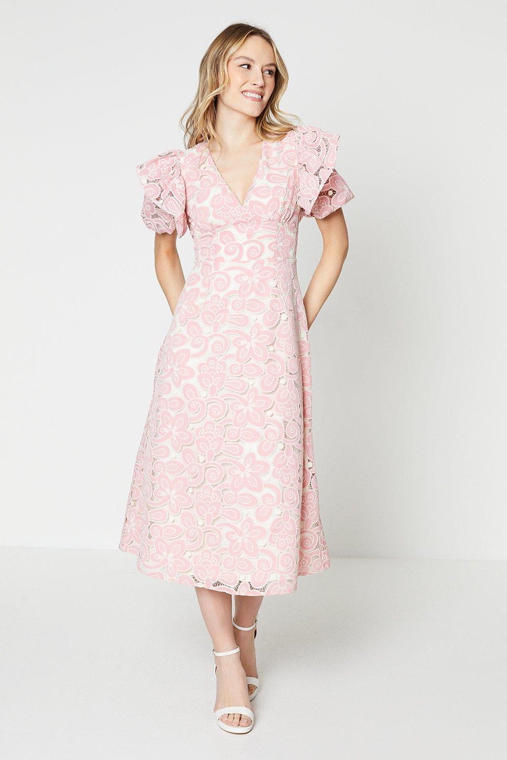 Women’s Cutwork Midi Dress - pink - 8
