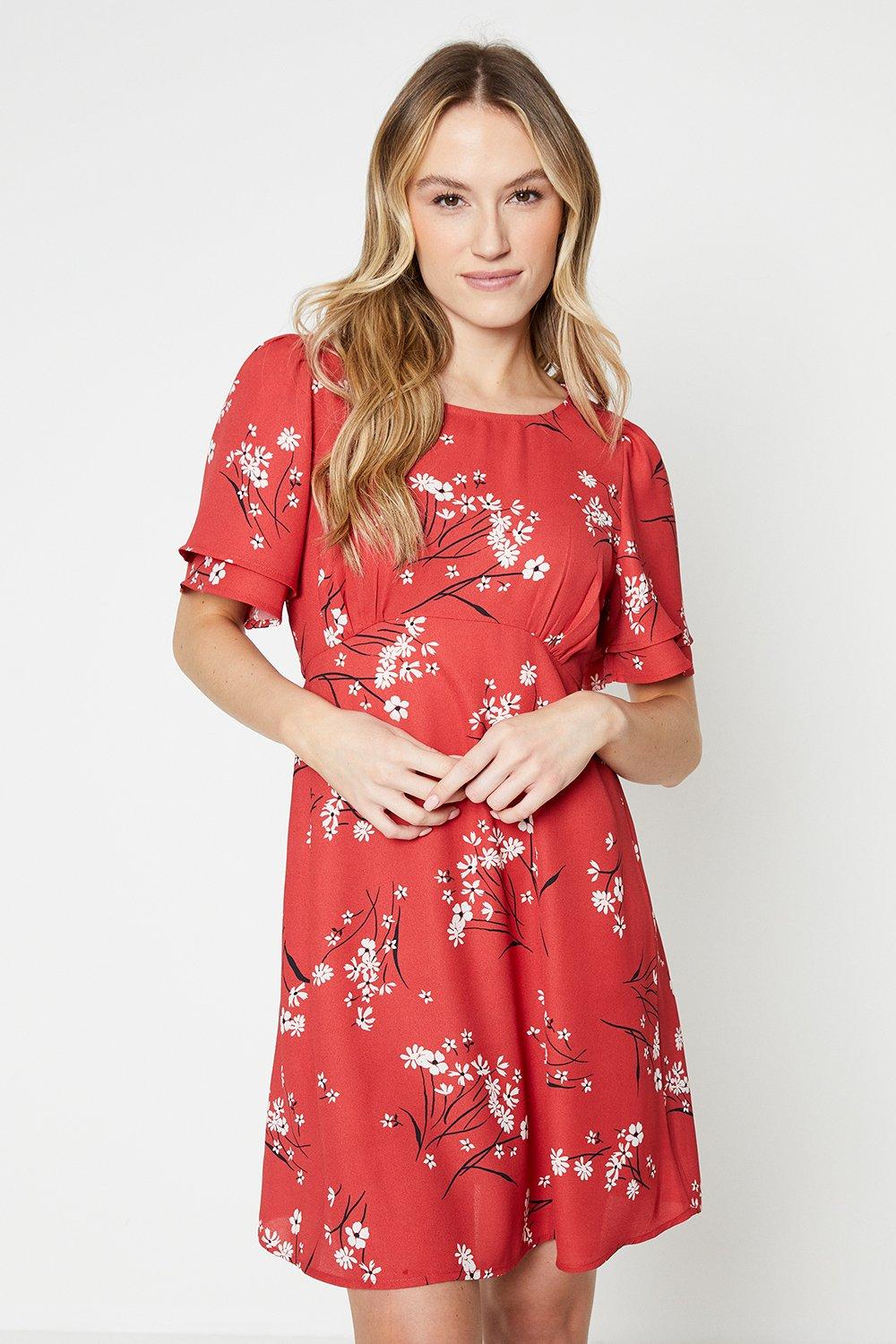 Women’s Floral Flutter Sleeve Mini Dress - 16