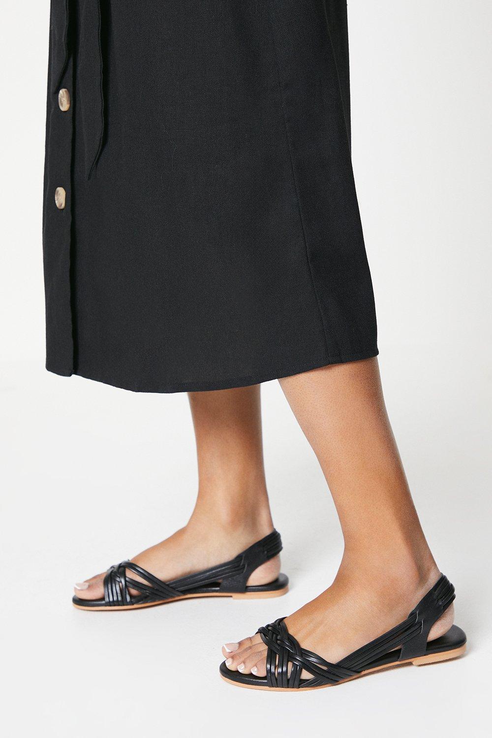 Womens Wide Fit Leather Jocelyn Plaited Flat Sandals