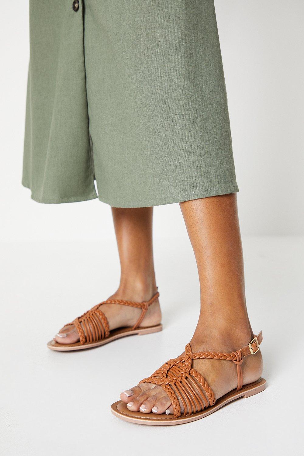 Womens Leather Josie Lattice Flat Sandals