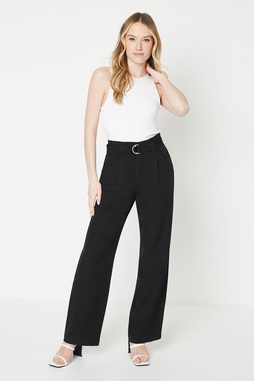 Womens Buckle Belted Tapered Trouser