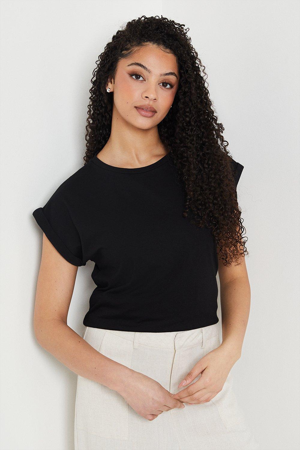 Women’s Tall Cotton Roll Sleeve T-Shirt - black - M