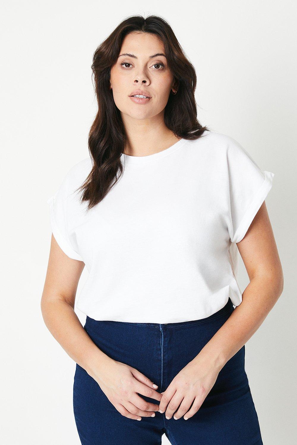 Womens Curve Cotton Roll Sleeve T-shirt