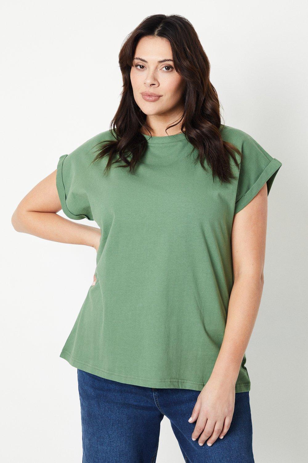 Womens Curve Cotton Roll Sleeve T-shirt