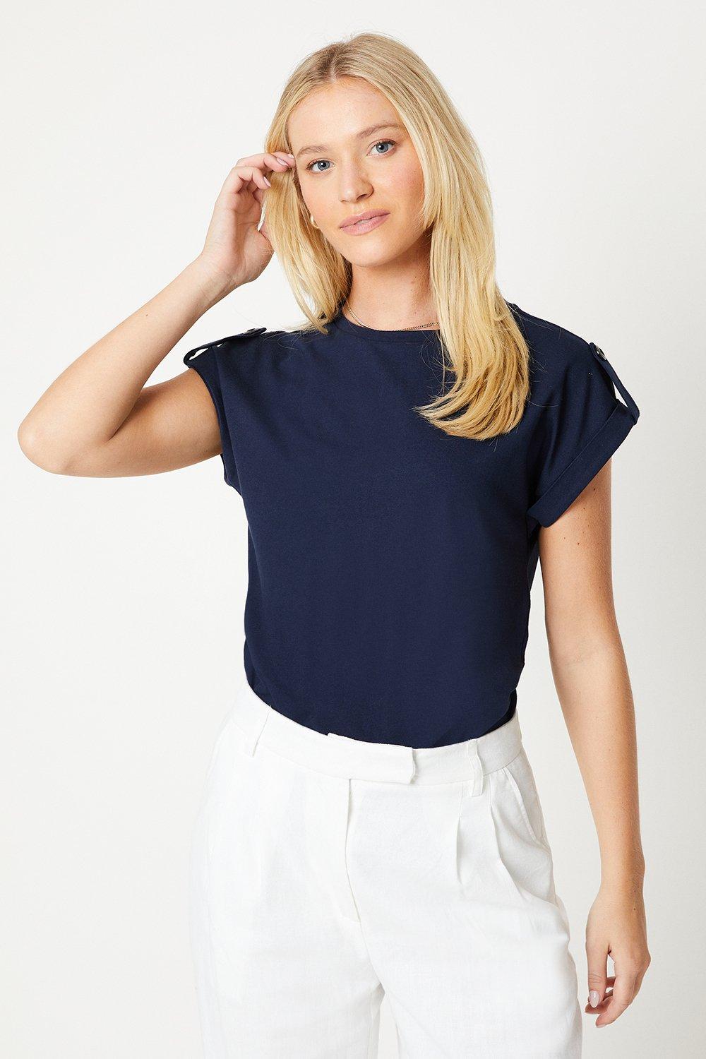 Womens Button Shoulder Detail T-shirt