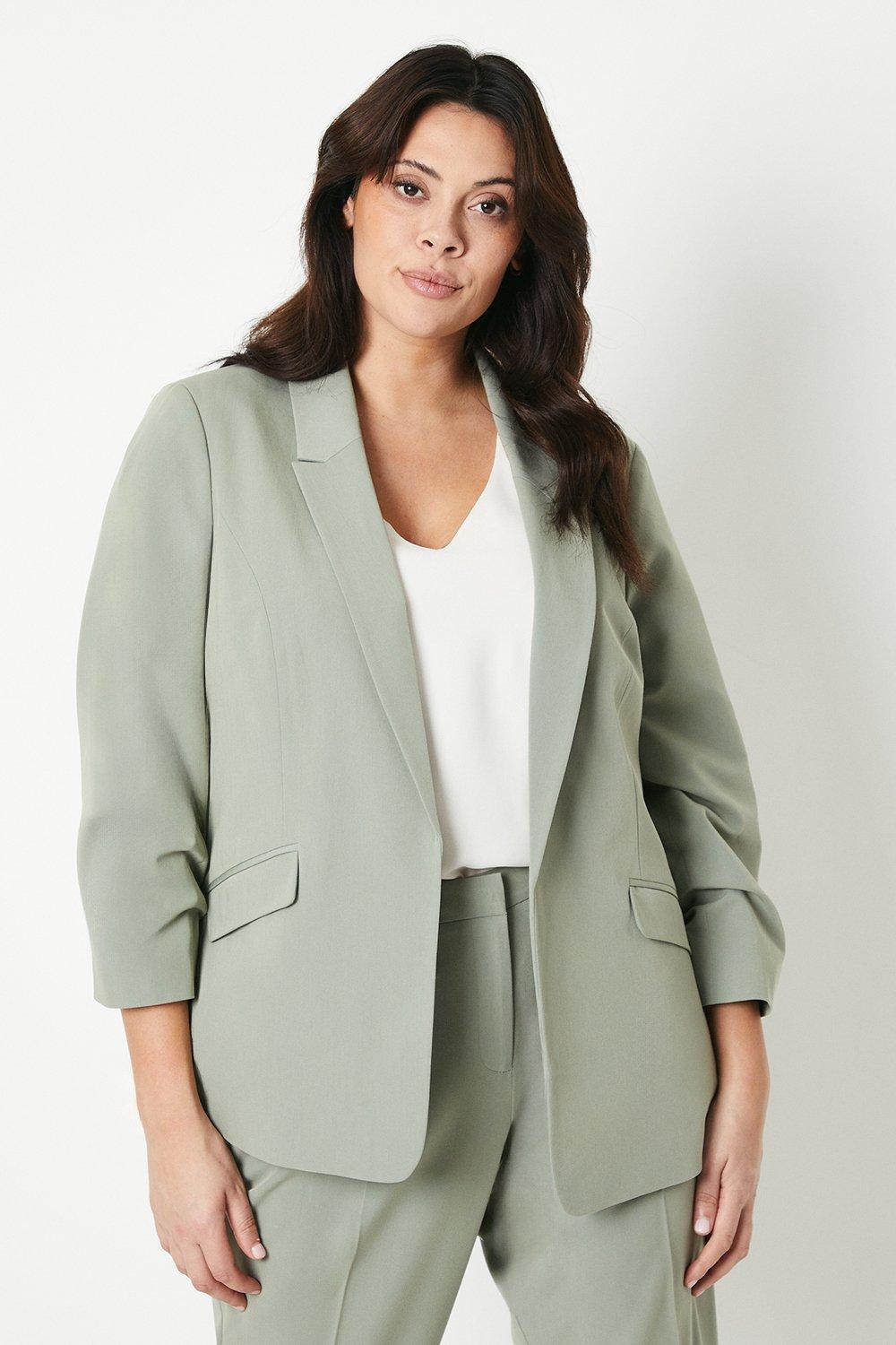 Womens Curve Ruched Sleeve Blazer
