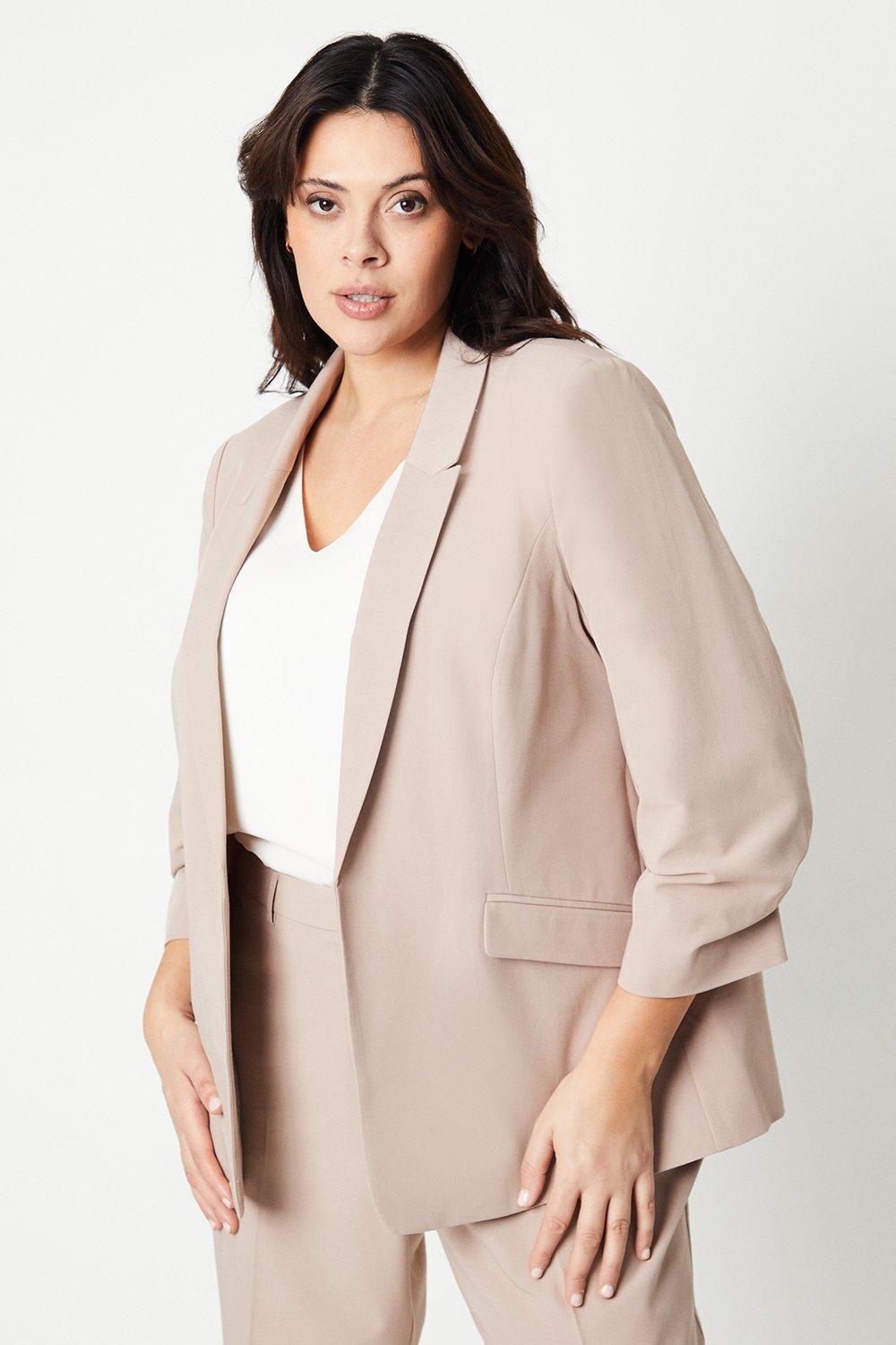 Womens Curve Ruched Sleeve Blazer