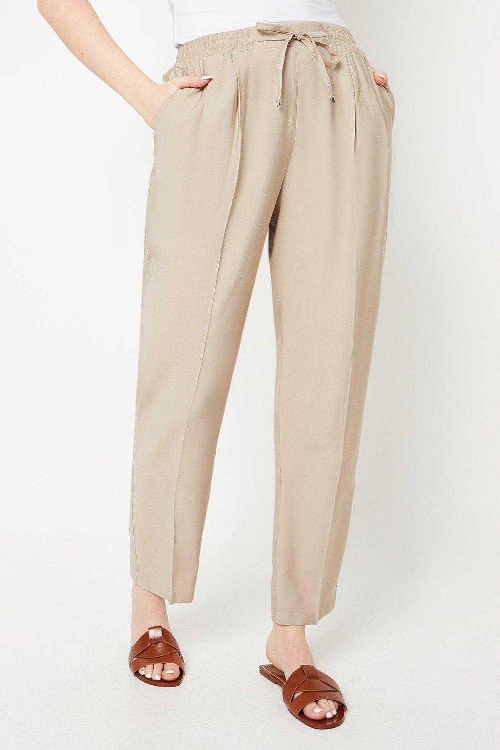 Womens Pull On Tie Waist Tapered Trouser