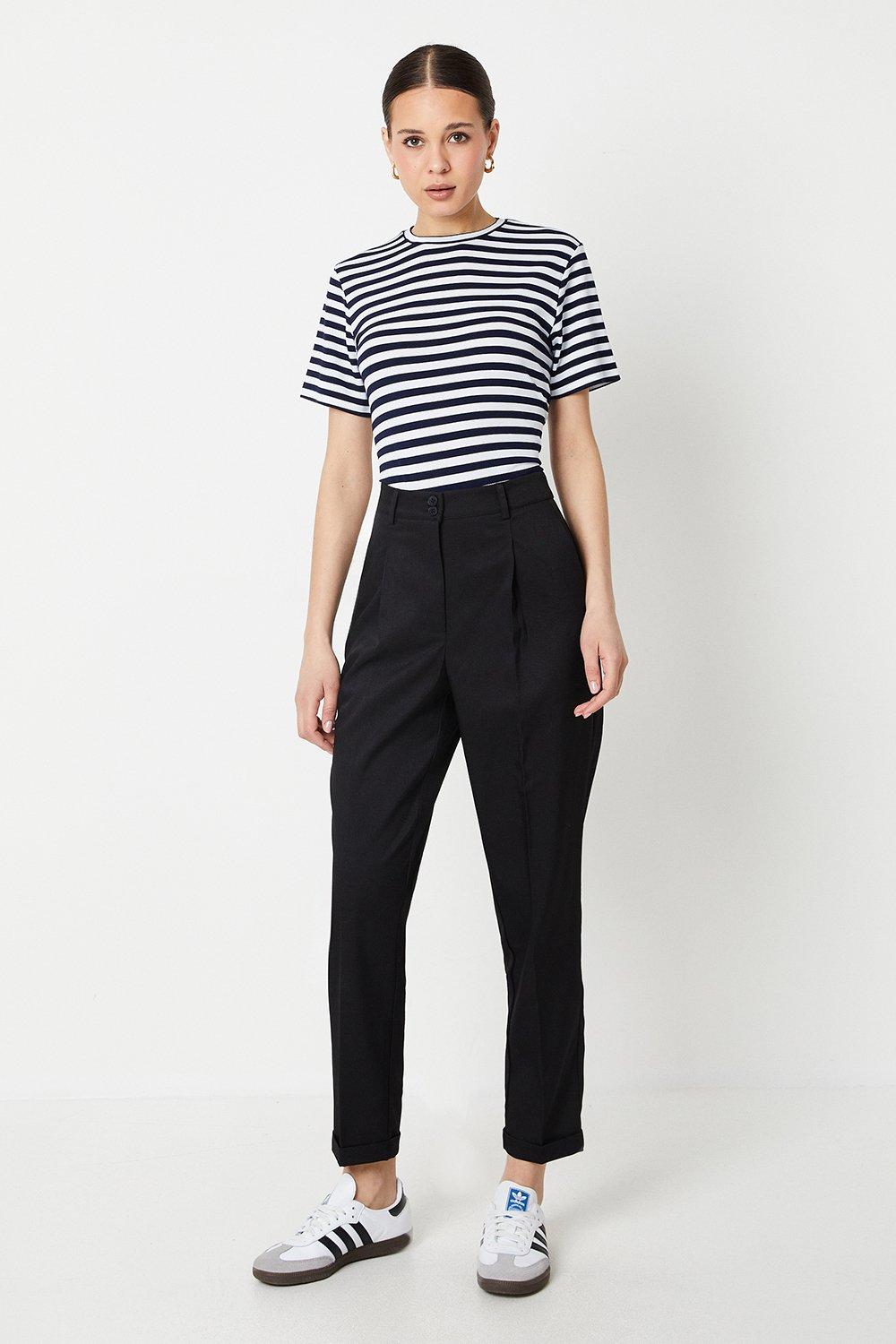 Womens Double Button Turn Up Trousers