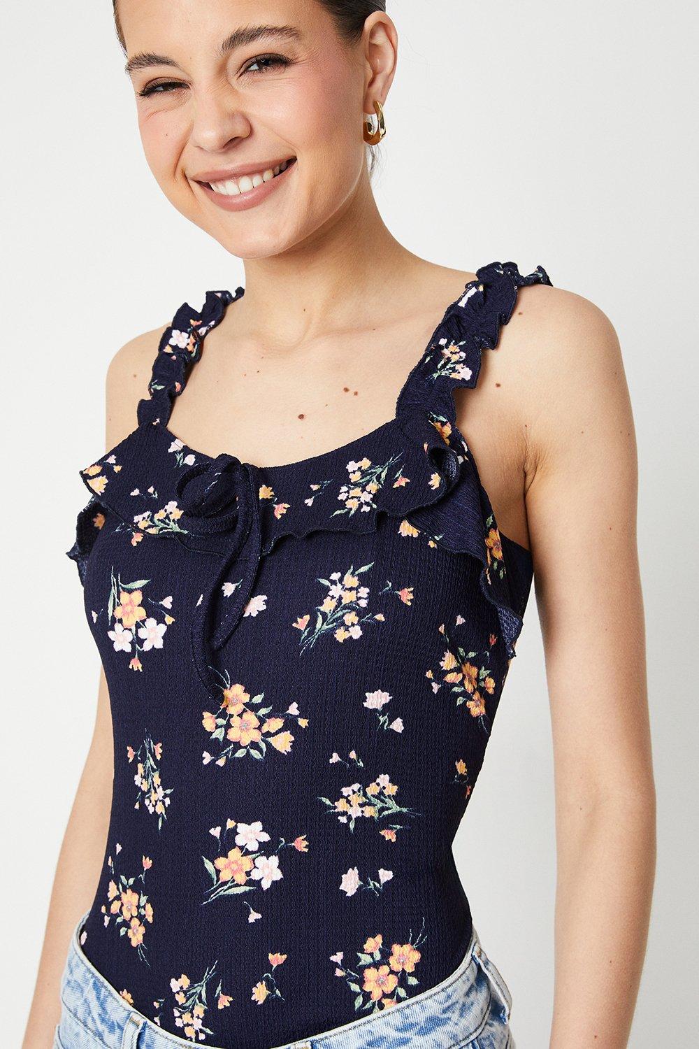 Women’s Tie Front Frill Detail Vest Top - floral - M
