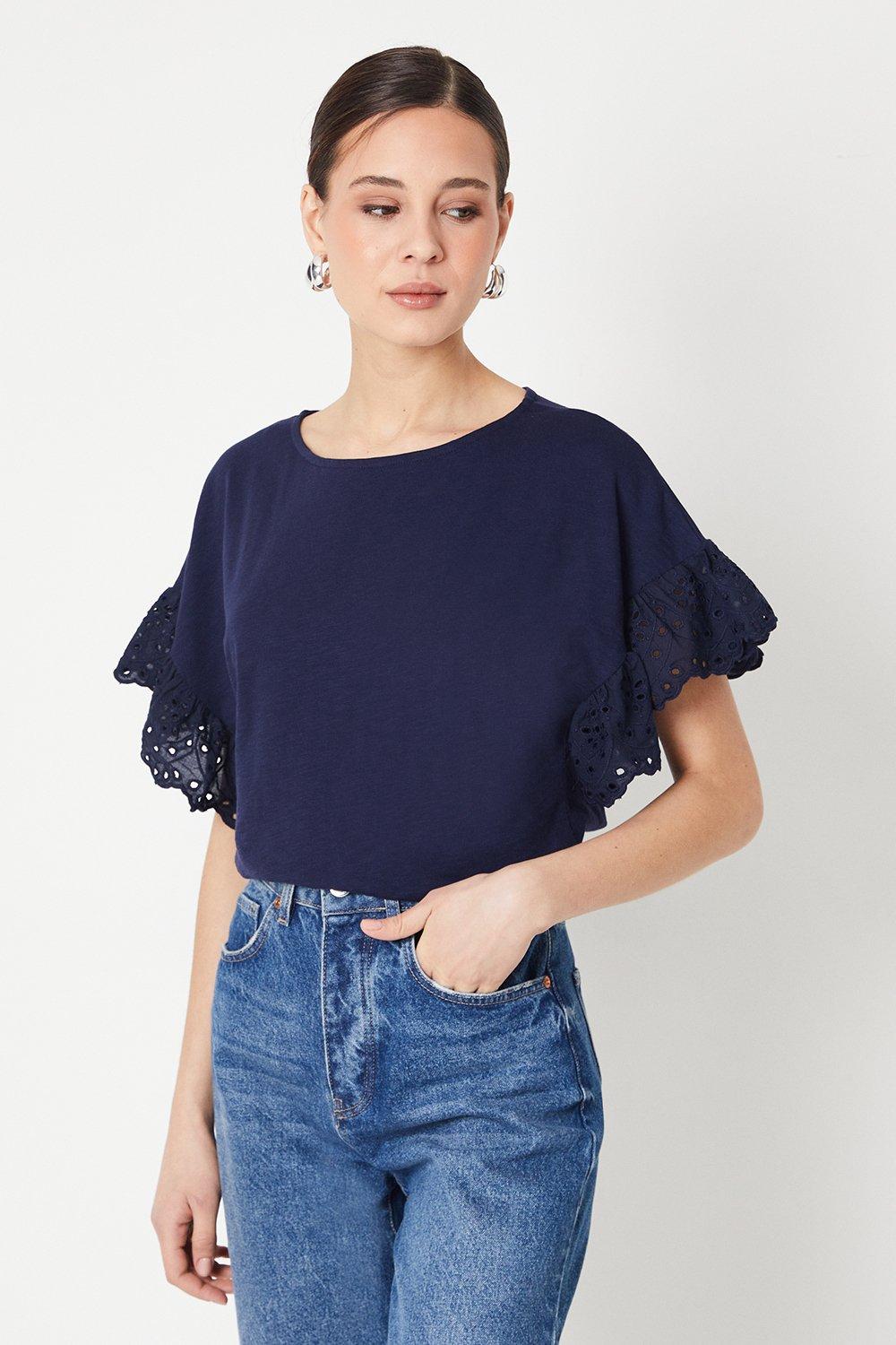 Womens Woven Frill Detail Slouchy Top