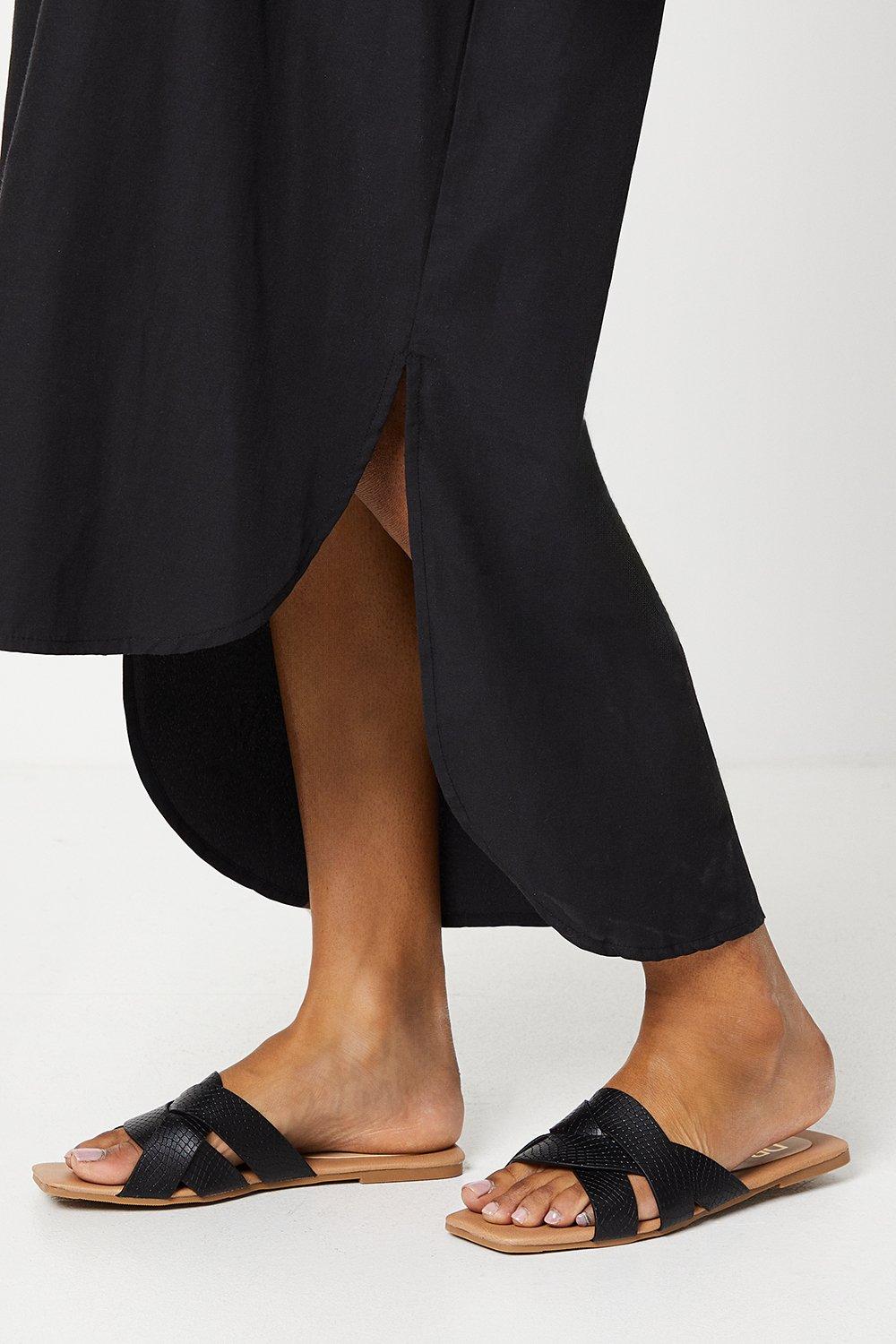 Womens Fiona Textured Cross Strap Slider Sandals