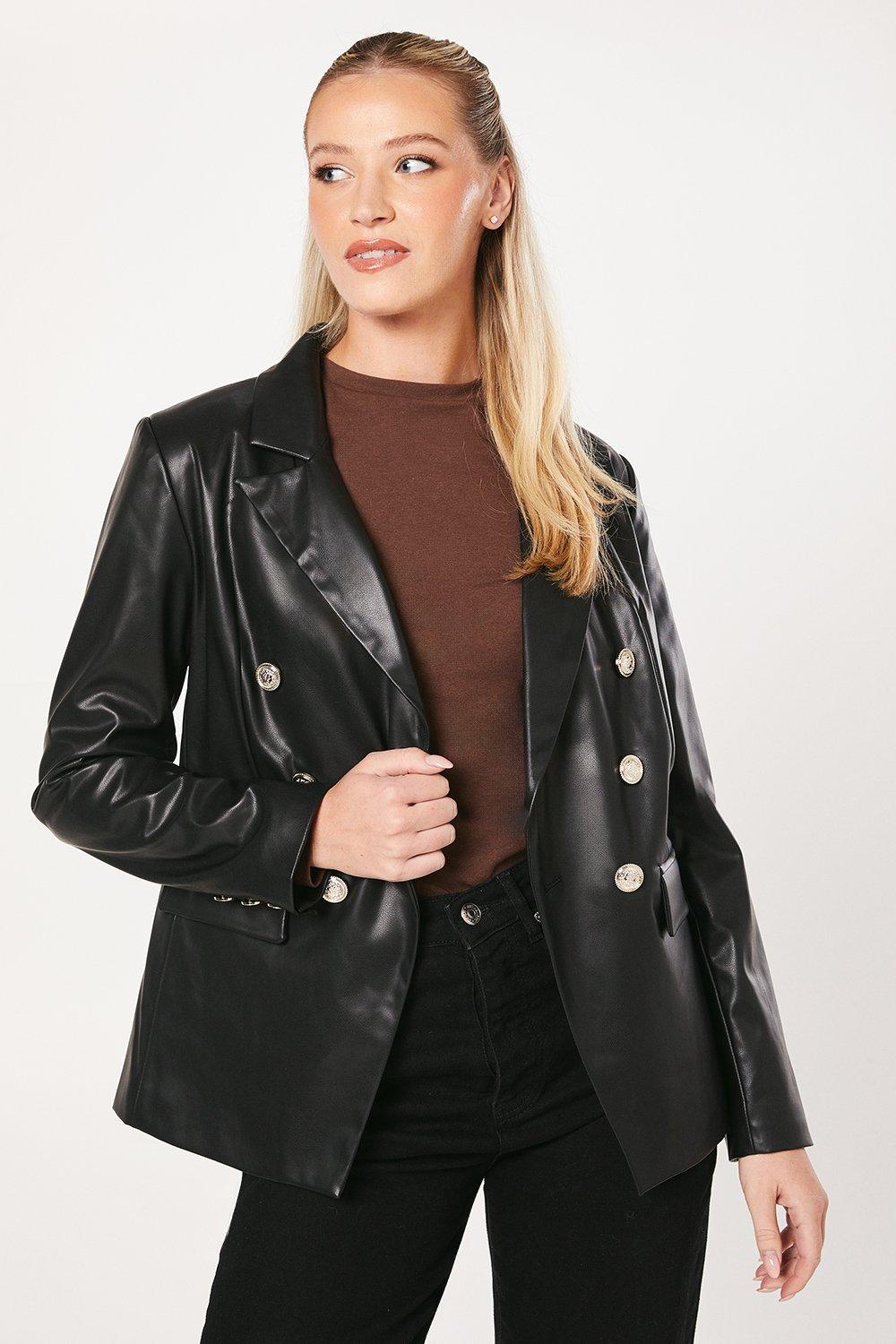womens pu military blazer