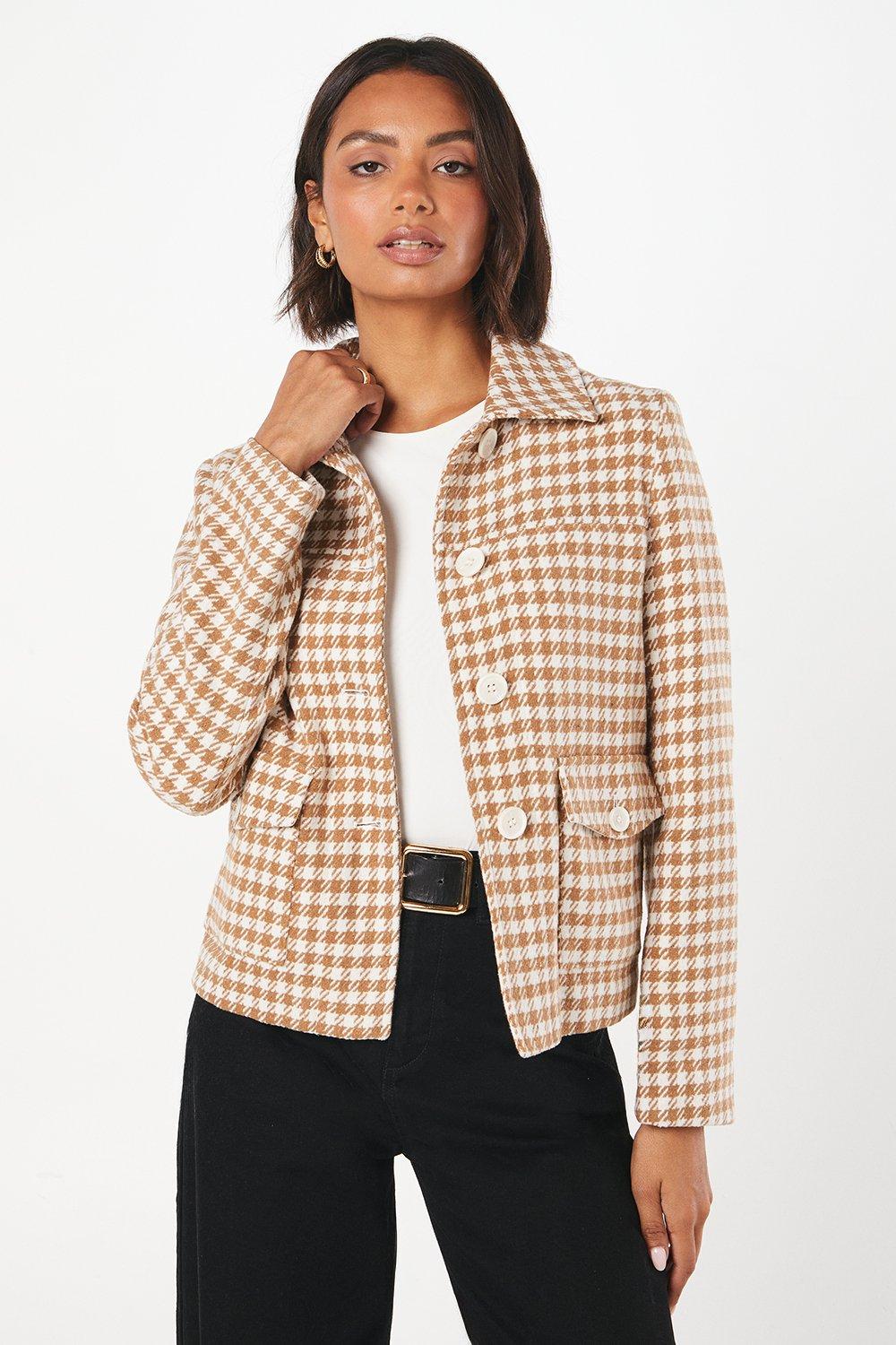 womens dogtooth wool short coat