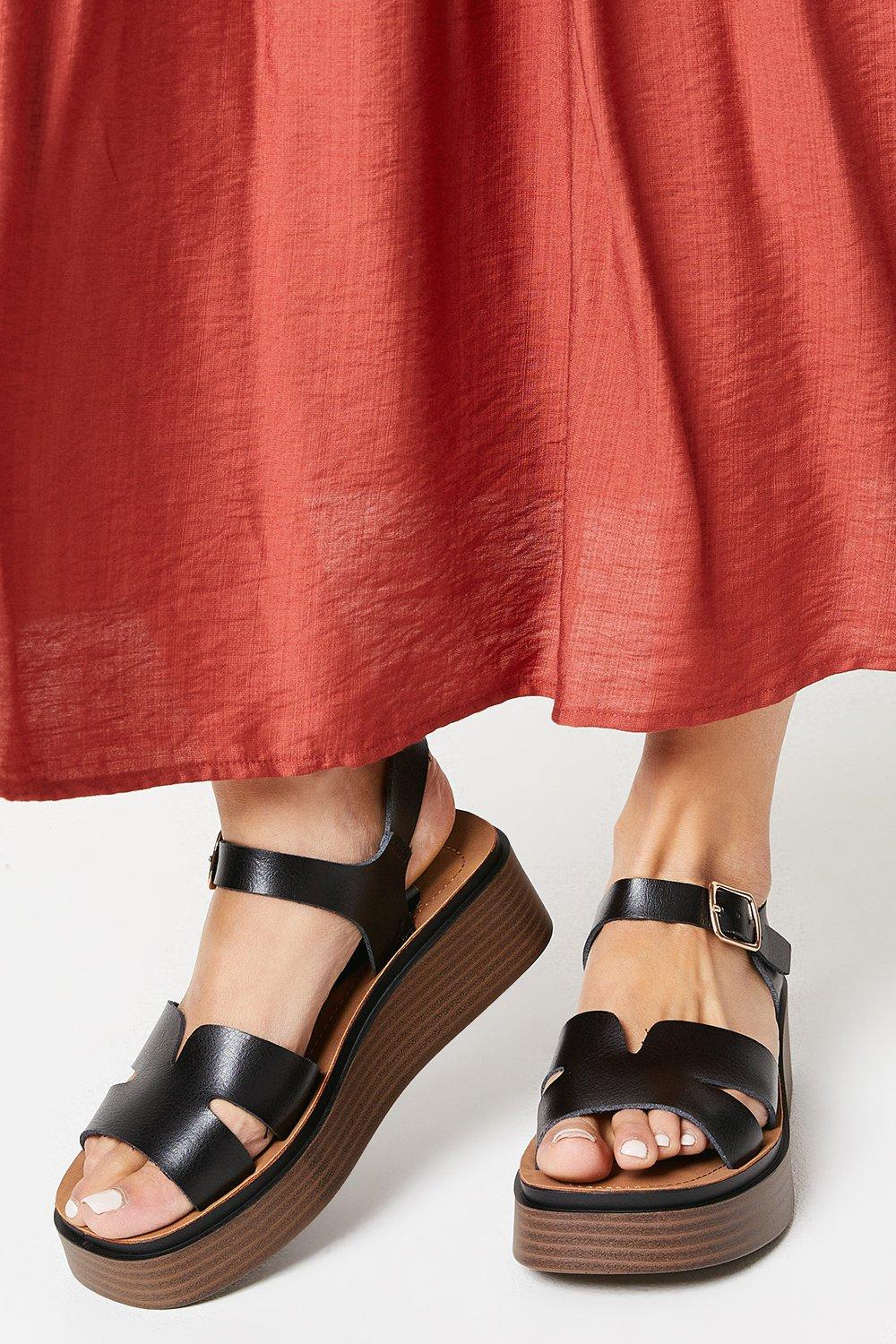 Womens Rae Comfort Medium Heel Stacked Wedge Sandals