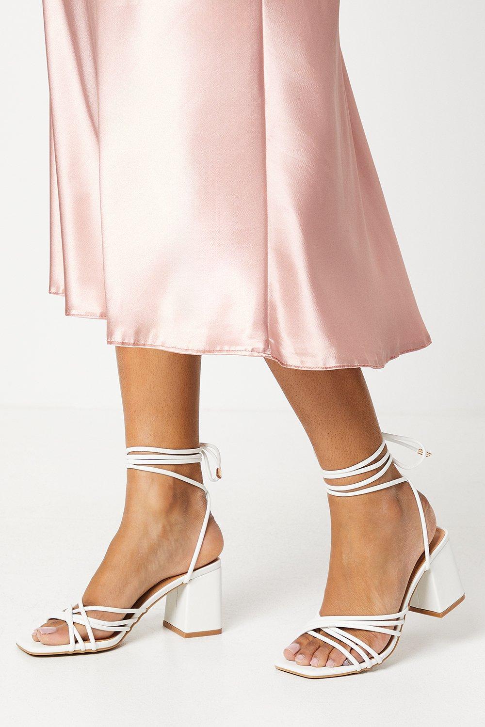 Women’s Faith: Celeste Spaghetti Strap Lace-Up Block Heeled Sandals - white - 4